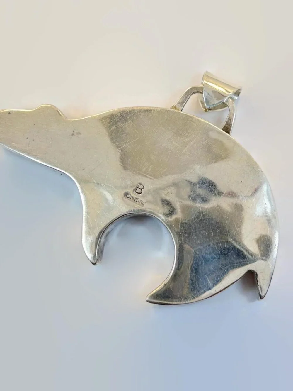 Native American Bear Pendant, Vintage, Sterling Silver, Turquoise, Spiny Oyster